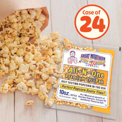 Great Northern Popcorn butter-flavored salt close-up, rich theater-style flavor.