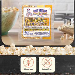 Great Northern Popcorn butter-packets for rich, ready-to-serve flavor.