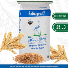Great River Milling einkorn wheat berries bulk bag, ready for cooking or milling at home.