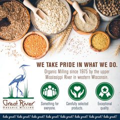 Great River Milling einkorn wheat berries ground into fresh flour for baking.