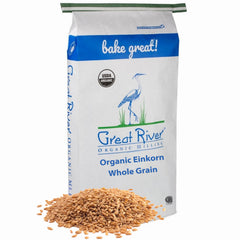 Great River Milling einkorn wheat berries packaging, ideal for pantry storage and home milling.