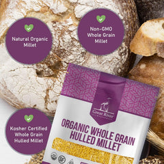 Great River Milling millet porridge steaming, creamy breakfast option.