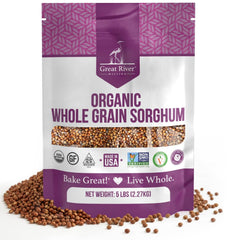Great River Milling sorghum bag front view, organic and non-GMO ingredients for versatile cooking.