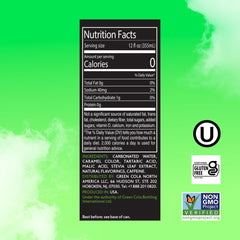 Green Cola can pouring into a glass, sugar-free sipping option