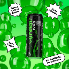 Green Cola label closeup showing stevia sweetness and natural caffeine