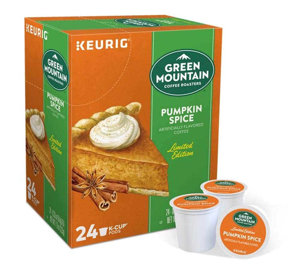 Green Mountain Pumpkin Spice K-Cups for Keurig—aromatic mornings and quick, convenient brewing.