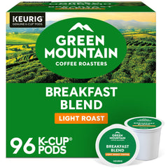 Green Mountain Coffee Roasters Breakfast Blend packshot showing the 96-count box.
