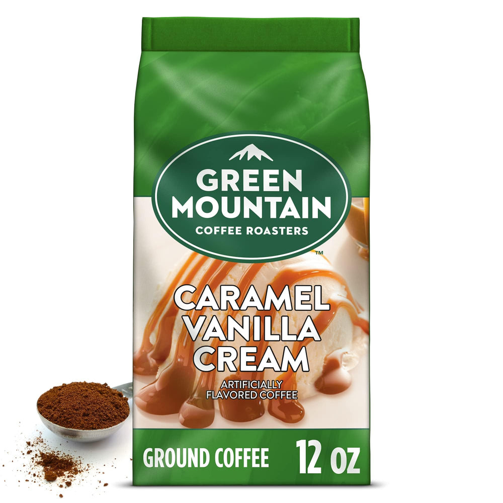 Green Mountain Caramel Vanilla Cream ground coffee bag ready for brewing at home