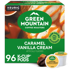 Green Mountain Caramel Vanilla Cream K-Cup, caramel swirl aroma for cozy morning sips.