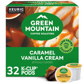 Green Mountain Caramel Vanilla Cream pod on a mug, perfect for a cozy morning ritual.