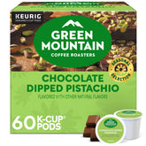 Green Mountain Chocolate Dipped Pistachio pod highlighting pistachio flavor for a bright morning