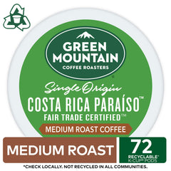 Green Mountain Coffee Roasters Costa Rica Paraiso K-Cup pods packaging detail for quick grab-and-go