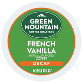 Green Mountain Coffee Roasters French Vanilla Decaf K-Cups pack with inviting vanilla aroma.