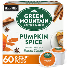 Green Mountain Coffee Roasters pumpkin-spice K-Cup pod brewing a warm fall cup for cozy mornings.