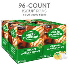 Vanilla cream swirl on Green Mountain K-Cup pod, smooth finish for afternoon breaks.