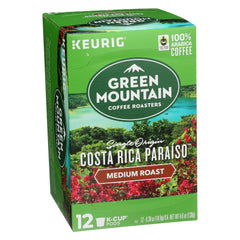 Green Mountain Costa Rica Paraiso K-Cup front packaging, ready for quick single-serve mornings.