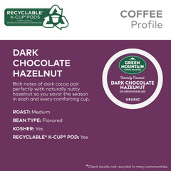 Green Mountain Dark Chocolate Hazelnut coffee bag label emphasizes natural flavors