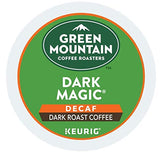 Green Mountain Dark Magic DECAF Extra Bold K-Cups, front view, convenient single-serve for Keurig mornings.