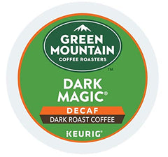 Green Mountain Dark Magic DECAF Extra Bold K-Cups, front view, convenient single-serve for Keurig mornings.
