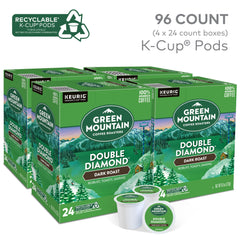 Green Mountain Dark Roast coffee beans with rich caramel sweetness and velvety body.