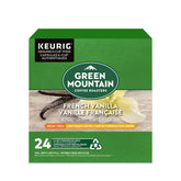Green Mountain French Vanilla Decaf K-Cup pods reveal creamy vanilla flavor for a caffeine-free treat.