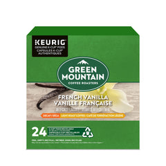 Green Mountain French Vanilla Decaf K-Cup pods reveal creamy vanilla flavor for a caffeine-free treat.