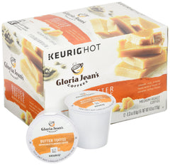 A steaming mug showcases Keurig-brewed coffee with creamy butter-toffee notes.