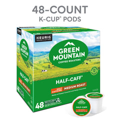 Keurig machine brewing Green Mountain Half Caff for a smooth cup.