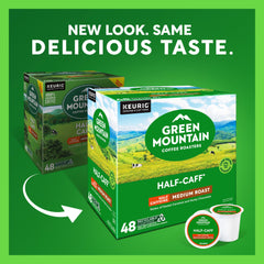 Cup poured with Green Mountain Half Caff showing chocolate raisin notes.