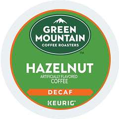 Green Mountain Hazelnut Decaf K-Cup pods in a box delivering rich aroma and flavor.