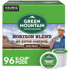Green Mountain Horizon blend pod closeup for a bold, convenient Keurig brew.