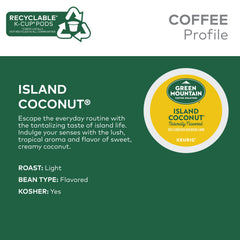 Steam rising from Green Mountain Island Coconut coffee mug with island aroma