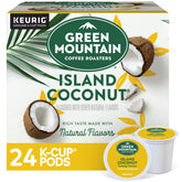 Green Mountain Island Coconut K-Cup pod packaging highlighting tropical flavor