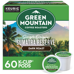 Green Mountain Sumatra Reserve K-Cup pods for quick, bold brewing.