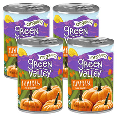 Green Valley Organics Pumpkin four-pack front view, ready-to-use pantry staple