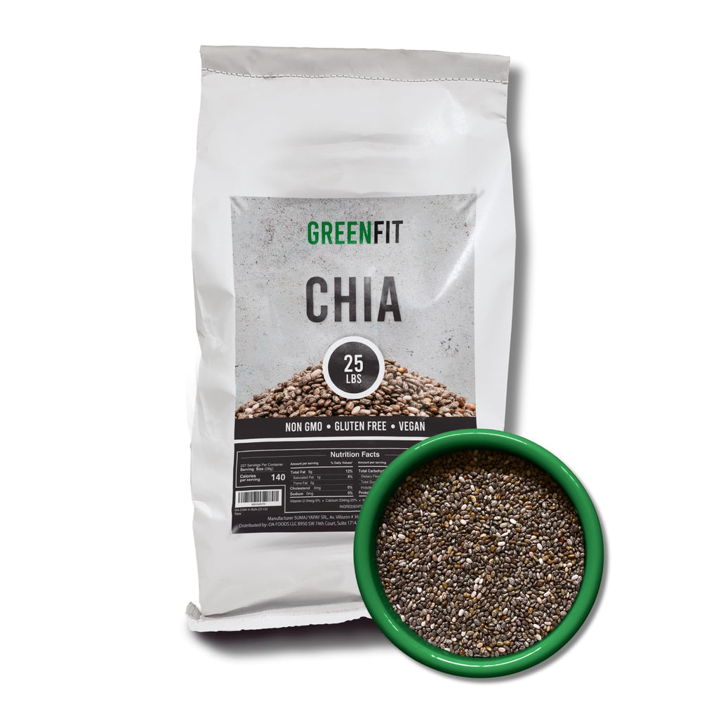 Greenfit Premium bulk chia seeds 25lbs bag, perfect for bulk storage and versatile use.