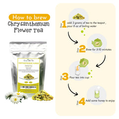 Greenhilltea chrysanthemum tea steeping in cup releasing floral notes and menthol hint