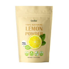 Grelim Lemon Powder bottle closeup showing bright frozen lemon flavor