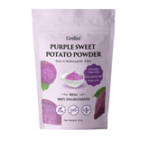 Grelim purple sweet potato powder front label shows gluten-free and vegan promise.