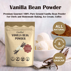 Grelim vanilla bean powder close-up, rich texture and aroma
