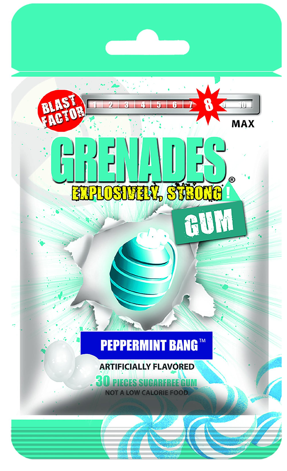 Grenades Gum Strong Mint pack shot highlighting intense freshness and sugar-free formula
