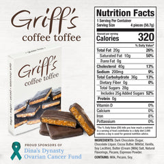 Griff's Coffee Toffee dark chocolate square top view, glossy coating.