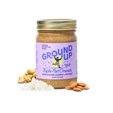 Ground Up almond and cashew butter jar ready to spread on toast