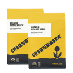 Groundwork B*tches Brew dark roast beans close-up for bold home brewing