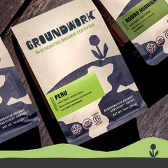 Front view of Groundwork coffee bag with branding