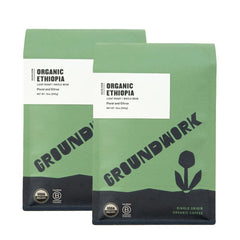 Groundwork Ethiopia Heirloom Blend bag front with organic and single origin branding