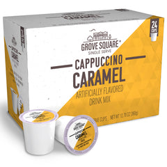 Grove Square Cappuccino Pods caramel pack-24 ready for quick morning pick-me-up