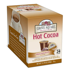 Grove Square Hot Cocoa Pods with milk chocolate ready to brew a creamy cup at home
