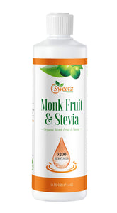 G-Sweetz monk fruit-stevia liquid sweetener bottle showing golden color and clarity