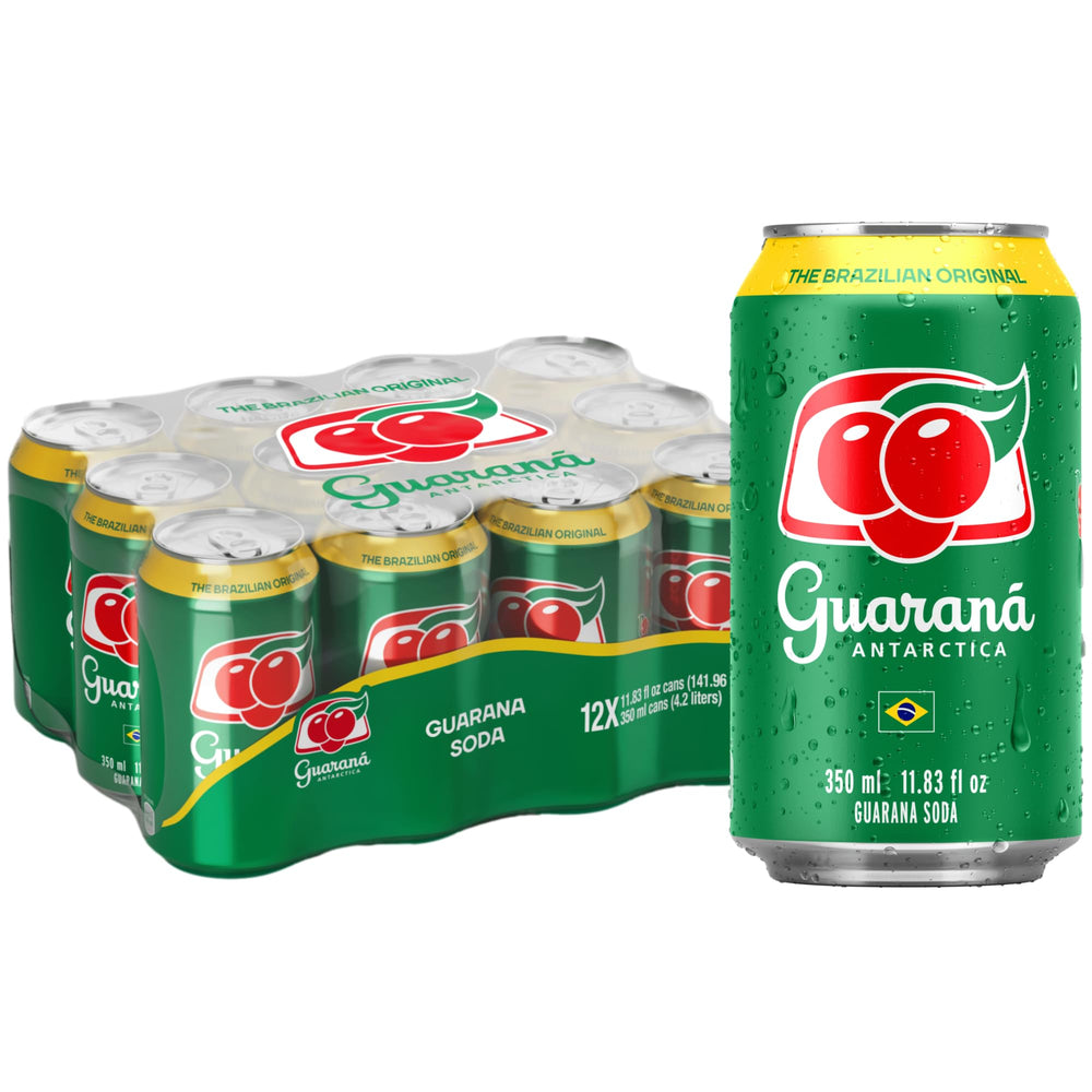 Guaraná ANTARCTICA original can front, showcasing the refreshing Brazilian soda flavor.